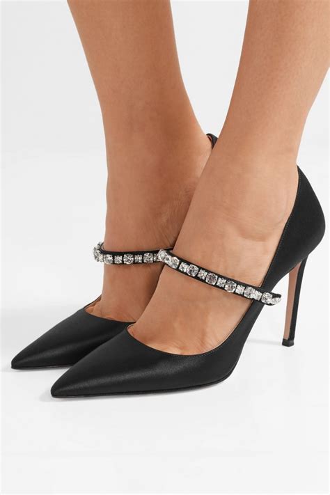 PRADA Satin Crystal Embellished Pumps 38 Black